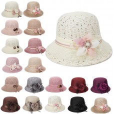 2018 Fashion Mujer&apos;s Straw Wide Brim Flowers Summer Hollow out Beach Cap Sun Hat  eb-22749998